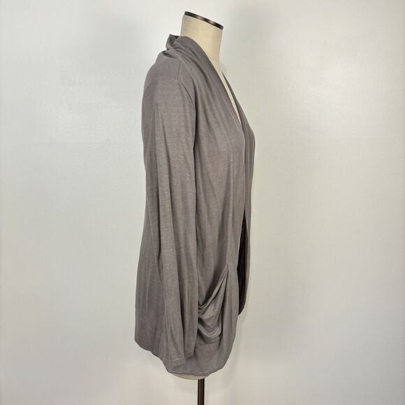 Garnet Hill Linen Blend Gray Draped Pockets Open Front Light Weight Cardigan Med - Picture 5 of 6